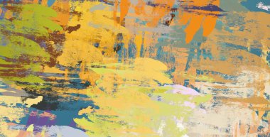 Soyut arka plan sanatı. 2D çizim. Etkileyici yağlı boya resim. Tuvalde fırça darbeleri. Modern sanat. Çok renkli arkaplan. Çağdaş sanat. İfade. Sanatsal dijital palet.