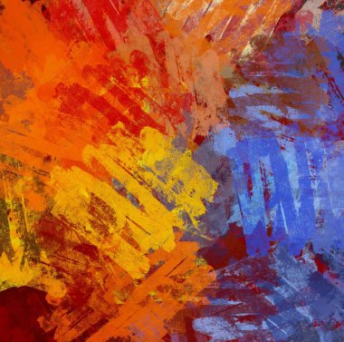 Soyut arka plan sanatı. 2D çizim. Etkileyici yağlı boya resim. Tuvalde fırça darbeleri. Modern sanat. Çok renkli arkaplan. Çağdaş sanat. İfade. Sanatsal dijital palet.