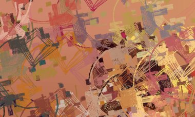 Soyut arka plan sanatı. 2D çizim. Etkileyici yağlı boya resim. Tuvalde fırça darbeleri. Modern sanat. Çok renkli arkaplan. Çağdaş sanat. İfade. Sanatsal dijital palet.