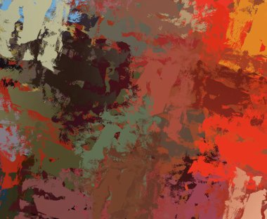 Soyut arka plan sanatı. 2D çizim. Etkileyici yağlı boya resim. Tuvalde fırça darbeleri. Modern sanat. Çok renkli arkaplan. Çağdaş sanat. İfade. Sanatsal dijital palet.