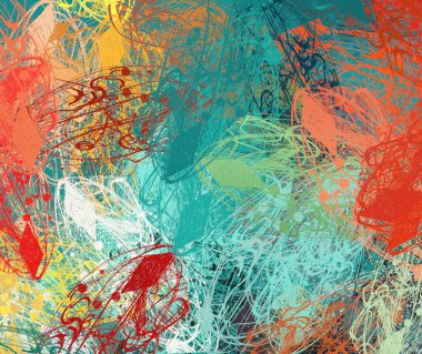 Soyut arka plan sanatı. 2D çizim. Etkileyici yağlı boya resim. Tuvalde fırça darbeleri. Modern sanat. Çok renkli arkaplan. Çağdaş sanat. İfade. Sanatsal dijital palet.