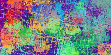 Soyut arka plan sanatı. 2D çizim. Etkileyici yağlı boya resim. Tuvalde fırça darbeleri. Modern sanat. Çok renkli arkaplan. Çağdaş sanat. İfade. Sanatsal dijital palet.