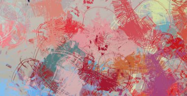 Soyut arka plan sanatı. 2D çizim. Etkileyici yağlı boya resim. Tuvalde fırça darbeleri. Modern sanat. Çok renkli arkaplan. Çağdaş sanat. İfade. Sanatsal dijital palet.