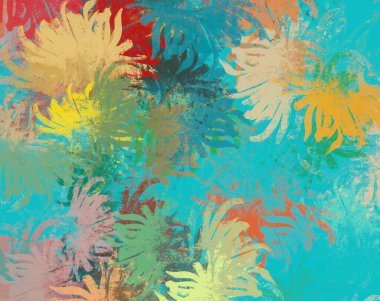 Soyut arka plan sanatı. 2D çizim. Etkileyici yağlı boya resim. Tuvalde fırça darbeleri. Modern sanat. Çok renkli arkaplan. Çağdaş sanat. İfade. Sanatsal dijital palet.