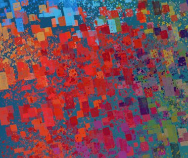 Soyut arka plan sanatı. 2D çizim. Etkileyici yağlı boya resim. Tuvalde fırça darbeleri. Modern sanat. Çok renkli arkaplan. Çağdaş sanat. İfade. Sanatsal dijital palet.