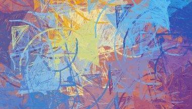 Soyut arka plan sanatı. 2D çizim. Etkileyici yağlı boya resim. Tuvalde fırça darbeleri. Modern sanat. Çok renkli arkaplan. Çağdaş sanat. İfade. Sanatsal dijital palet.