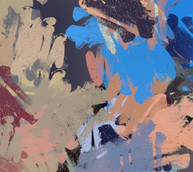 Soyut arka plan sanatı. 2D çizim. Etkileyici yağlı boya resim. Tuvalde fırça darbeleri. Modern sanat. Çok renkli arkaplan. Çağdaş sanat. İfade. Sanatsal dijital palet.