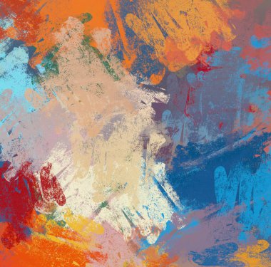 Soyut arka plan sanatı. 2D çizim. Etkileyici yağlı boya resim. Tuvalde fırça darbeleri. Modern sanat. Çok renkli arkaplan. Çağdaş sanat. İfade. Sanatsal dijital palet.