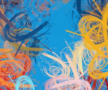 Soyut arka plan sanatı. 2D çizim. Etkileyici yağlı boya resim. Tuvalde fırça darbeleri. Modern sanat. Çok renkli arkaplan. Çağdaş sanat. İfade. Sanatsal dijital palet.