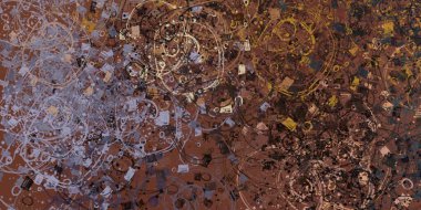 Soyut arka plan sanatı. 2D çizim. Etkileyici yağlı boya resim. Tuvalde fırça darbeleri. Modern sanat. Çok renkli arkaplan. Çağdaş sanat. İfade. Sanatsal dijital palet.