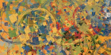 Soyut arka plan sanatı. 2D çizim. Etkileyici yağlı boya resim. Tuvalde fırça darbeleri. Modern sanat. Çok renkli arkaplan. Çağdaş sanat. İfade. Sanatsal dijital palet.