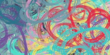 Soyut arka plan sanatı. 2D çizim. Etkileyici yağlı boya resim. Tuvalde fırça darbeleri. Modern sanat. Çok renkli arkaplan. Çağdaş sanat. İfade. Sanatsal dijital palet.