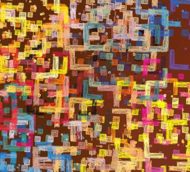 Soyut arka plan sanatı. 2D çizim. Etkileyici yağlı boya resim. Tuvalde fırça darbeleri. Modern sanat. Çok renkli arkaplan. Çağdaş sanat. İfade. Sanatsal dijital palet.