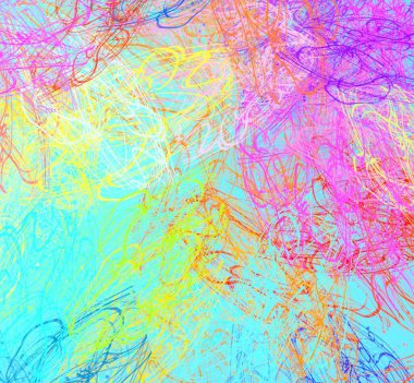 Soyut arka plan sanatı. 2D çizim. Etkileyici yağlı boya resim. Tuvalde fırça darbeleri. Modern sanat. Çok renkli arkaplan. Çağdaş sanat. İfade. Sanatsal dijital palet.