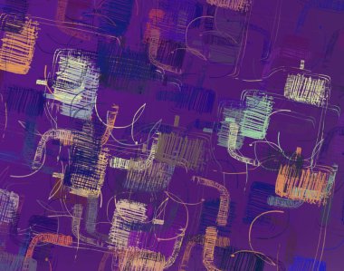 Soyut arka plan sanatı. 2D çizim. Etkileyici yağlı boya resim. Tuvalde fırça darbeleri. Modern sanat. Çok renkli arkaplan. Çağdaş sanat. İfade. Sanatsal dijital palet.