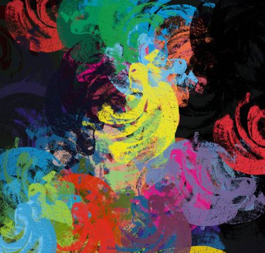 Soyut arka plan sanatı. 2D çizim. Etkileyici yağlı boya resim. Tuvalde fırça darbeleri. Modern sanat. Çok renkli arkaplan. Çağdaş sanat. İfade. Sanatsal dijital palet.