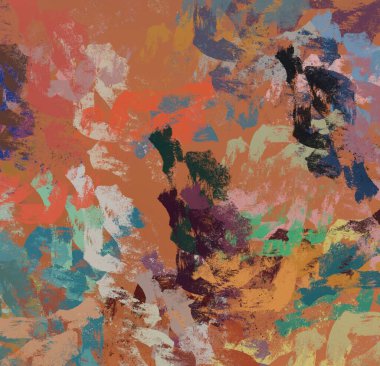 Soyut arka plan sanatı. 2D çizim. Etkileyici yağlı boya resim. Tuvalde fırça darbeleri. Modern sanat. Çok renkli arkaplan. Çağdaş sanat. İfade. Sanatsal dijital palet.