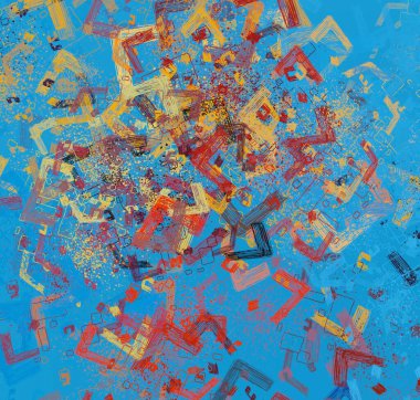 Soyut arka plan sanatı. 2D çizim. Etkileyici yağlı boya resim. Tuvalde fırça darbeleri. Modern sanat. Çok renkli arkaplan. Çağdaş sanat. İfade. Sanatsal dijital palet.