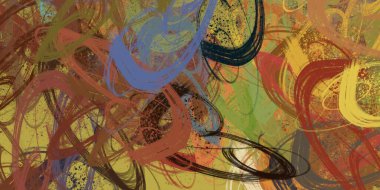 Soyut arka plan sanatı. 2D çizim. Etkileyici yağlı boya resim. Tuvalde fırça darbeleri. Modern sanat. Çok renkli arkaplan. Çağdaş sanat. İfade. Sanatsal dijital palet.