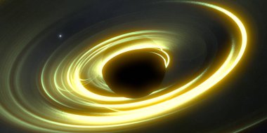 Soyut arka plan sanatı. Siyah arka planda neon halkalar. Uzay temalı sanatsal dijital arkaplan.