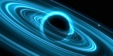 Soyut arka plan sanatı. Karanlık arka planda neon çember. Uzay temalı sanatsal dijital arkaplan.
