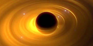 Soyut arka plan sanatı. Siyah arka planda neon halkalar. Uzay temalı sanatsal dijital arkaplan.