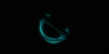 Soyut arka plan sanatı. Siyah arka planda neon halkalar. Uzay temalı sanatsal dijital arkaplan.