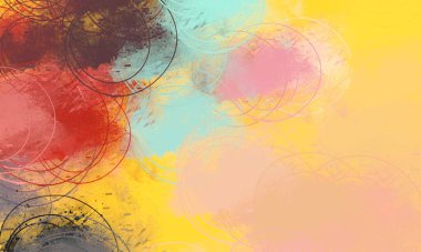 Soyut arka plan sanatı. 2D çizim. Etkileyici yağlı boya resim. Tuvalde fırça darbeleri. Modern sanat. Çok renkli arkaplan. Çağdaş sanat. İfade. Sanatsal dijital palet.