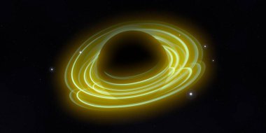 Soyut arka plan sanatı. Siyah arka planda neon halkalar. Uzay temalı sanatsal dijital arkaplan.