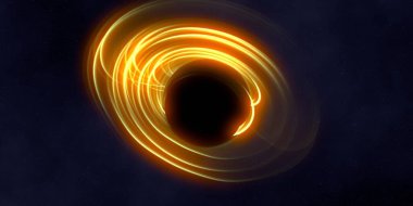 Soyut arka plan sanatı. Karanlık arka planda neon çember. Uzay temalı sanatsal dijital arkaplan.