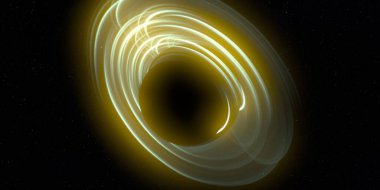 Soyut arka plan sanatı. Siyah arka planda neon halkalar. Uzay temalı sanatsal dijital arkaplan.