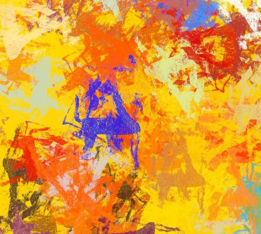 Soyut rastgele şekiller. 2D illüstrasyon arka planı. Düz beton duvarda sanatsal modern sanat kalıpları. Kabataslak boyalı yüzey. El yapımı fırça darbeleri.