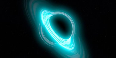 Soyut arka plan sanatı. Siyah arka planda neon halkalar. Uzay temalı sanatsal dijital arkaplan.