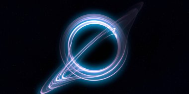 Soyut arka plan sanatı. Siyah arka planda neon halkalar. Uzay temalı sanatsal dijital arkaplan.