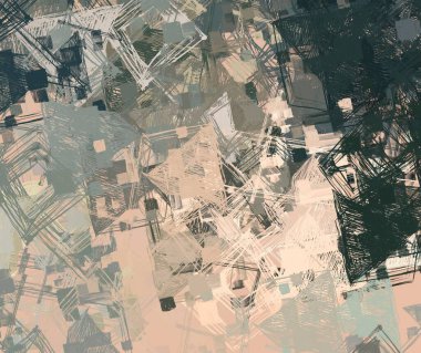 Soyut rastgele şekiller. 2D illüstrasyon arka planı. Düz beton duvarda sanatsal modern sanat kalıpları. Kabataslak boyalı yüzey. El yapımı fırça darbeleri.