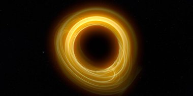 Soyut arka plan sanatı. Karanlık arka planda neon çember. Uzay temalı sanatsal dijital arkaplan.
