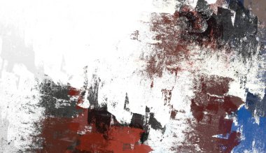 Soyut rastgele şekiller. 2D illüstrasyon arka planı. Düz beton duvarda sanatsal modern sanat kalıpları. Kabataslak boyalı yüzey. El yapımı fırça darbeleri.