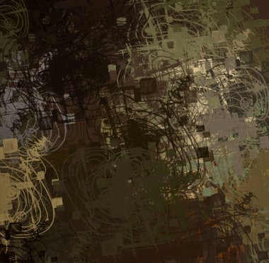 Soyut rastgele şekiller. 2D illüstrasyon arka planı. Düz beton duvarda sanatsal modern sanat kalıpları. Kabataslak boyalı yüzey. El yapımı fırça darbeleri.