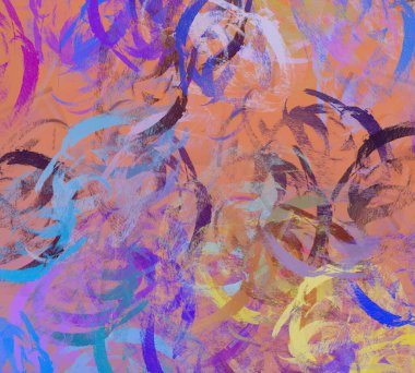 Soyut arka plan sanatı. 2D çizim. Etkileyici yağlı boya resim. Tuvalde fırça darbeleri. Modern sanat. Çok renkli arkaplan. Çağdaş sanat. İfade. Sanatsal dijital palet.