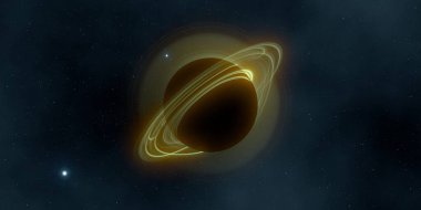 Soyut arka plan sanatı. Karanlık arka planda neon çember. Uzay temalı sanatsal dijital arkaplan.