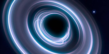Soyut arka plan sanatı. Siyah arka planda neon halkalar. Uzay temalı sanatsal dijital arkaplan.