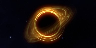 Soyut arka plan sanatı. Karanlık arka planda neon çember. Uzay temalı sanatsal dijital arkaplan.