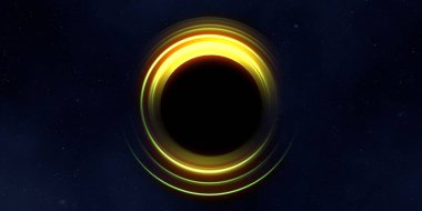 Soyut arka plan sanatı. Siyah arka planda neon halkalar. Uzay temalı sanatsal dijital arkaplan.