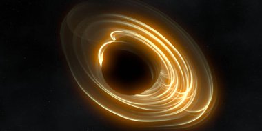 Soyut arka plan sanatı. Siyah arka planda neon halkalar. Uzay temalı sanatsal dijital arkaplan.