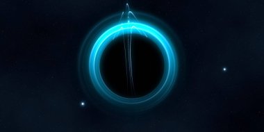 Soyut arka plan sanatı. Karanlık arka planda neon çember. Uzay temalı sanatsal dijital arkaplan.