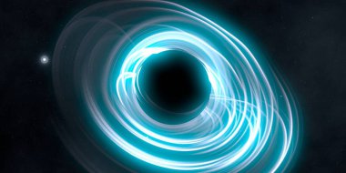 Soyut arka plan sanatı. Siyah arka planda neon halkalar. Uzay temalı sanatsal dijital arkaplan.