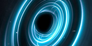 Soyut arka plan sanatı. Siyah arka planda neon halkalar. Uzay temalı sanatsal dijital arkaplan.