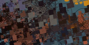 Soyut rastgele şekiller. 2D illüstrasyon arka planı. Düz beton duvarda sanatsal modern sanat kalıpları. Kabataslak boyalı yüzey. El yapımı fırça darbeleri.