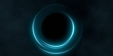 Soyut arka plan sanatı. Siyah arka planda neon halkalar. Uzay temalı sanatsal dijital arkaplan.