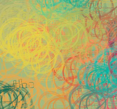 Soyut rastgele şekiller. 2D illüstrasyon arka planı. Düz beton duvarda sanatsal modern sanat kalıpları. Kabataslak boyalı yüzey. El yapımı fırça darbeleri.